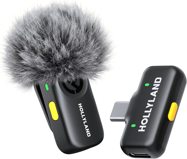 Hollyland LARK A2(2TX+1RX+Charging Case) Wireless Microphone, AI Auto-Limit, Pulg & Play, 42H Use, Detail-Rich Audio, AI Noise Cancellation, Mini Mic for iPhone17/16/15/Android, Vlog, Streaming" - SOLO (1TX+1 USB-C RX)