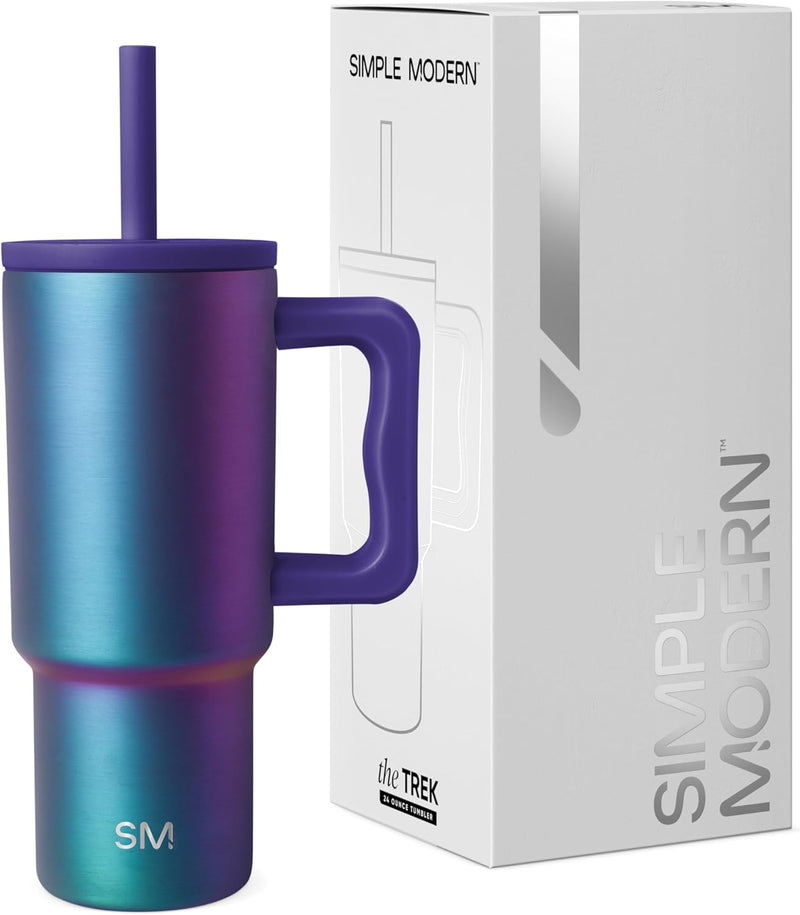 Simple Modern Kids 24 oz Tumbler with Handle and Silicone Straw Lid | Spill Proof and Leak Resistant | Reusable Stainless Steel Bottle | Gift for Kids Boys Girls | Trek Collection | Asteroid