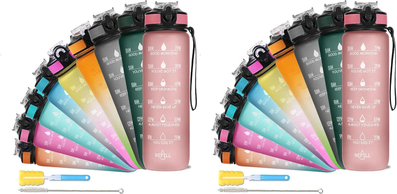 Unbreakable Water Bottle 1 Litre with Motivational Time Marker, Leakproof Durable BPA-Free Non-Toxic Water bottle for office,Water bottle for gym Detoxing eBook included Hunter Green with Motivational Time Marker - 1 ÙÙØªØ± (Pack of 2) Pearly Pink