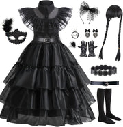 14 Pack Wednesday Black Costume, Wednesday Girls Dress, Kids/Teens Black Family Costumes, Girls Halloween Costumes Perfect for Halloween, Cosplay, and Parties