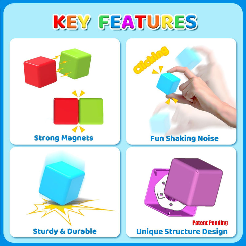 Pairez Toys Magnetic Building Blocks, 1.65 inch Large Magnetic Stacking Cubes for Toddlers, Sensory & Montessori Toys for Boys & Girls 1 2 3 Years Old (12 PCS)