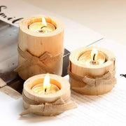 Cozy Nest 3 Piece Rustic Wooden Tea Light Cylindrical Candlestick Holders with Bowknot & Succulent Pot – Decorative Table Centerpieces for Wedding, Party, Birthday, Holiday & Home Decoration