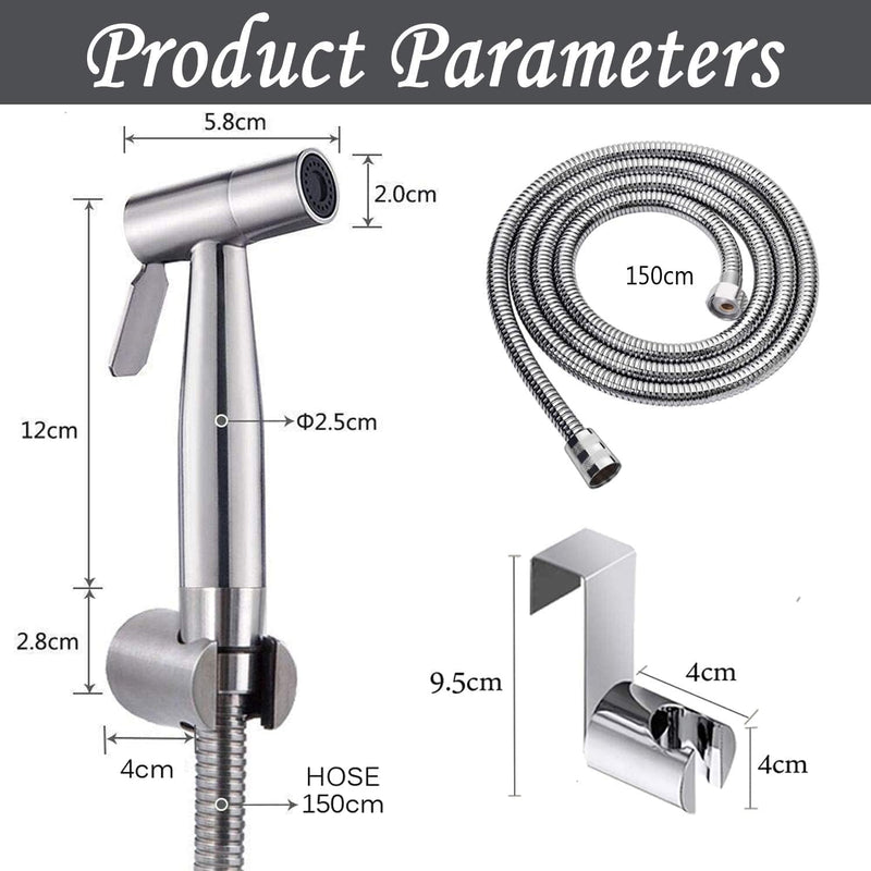 BEONE Handheld Shattaf Set, BEONE Stainless Steel Brushed Toilet Shattaf Baby Cloth Diaper Wash Shower Sprayer Head, for Flush Toilet, Pet Bath, Washing Car, Personal Hygiene