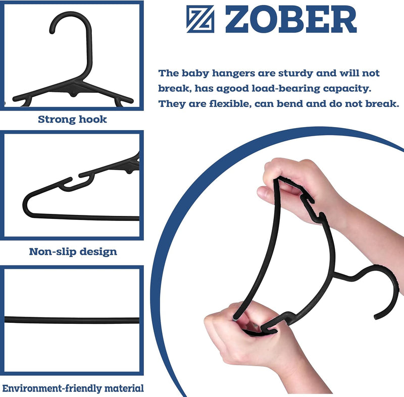 ZOBER Plastic Baby Hangers Non-Slip Toddler & Kids Hangers Durable, Lightweight, Slim & Space-Saving Perfect for Shirts, Pants, Outerwear Holds Up to 5.5 lbs Closet Organization(10Pack, White)