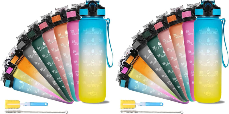 Unbreakable Water Bottle 1 Litre with Motivational Time Marker, Leakproof Durable BPA-Free Non-Toxic Water bottle for office,Water bottle for gym Detoxing eBook included Hunter Green with Motivational Time Marker - 1 ÙÙØªØ± (Pack of 2) Yellow Blue