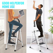 Foldable Ladder 3 Steps, Home Folding Step Stool with Wide Anti-Slip Pedal, Adults Folding Sturdy Steel Ladder for Home,Kitchen, Garden, Office