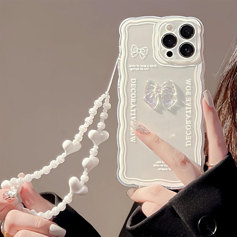 Rokmym Compatible with iPhone 16 Pro Case Cover with Glitter Pearl Bracelet Chain Strap, Phone Jewellery Case Cute Bear Design Glitter Pearl Woman Case for iPhone 16 Pro, 05