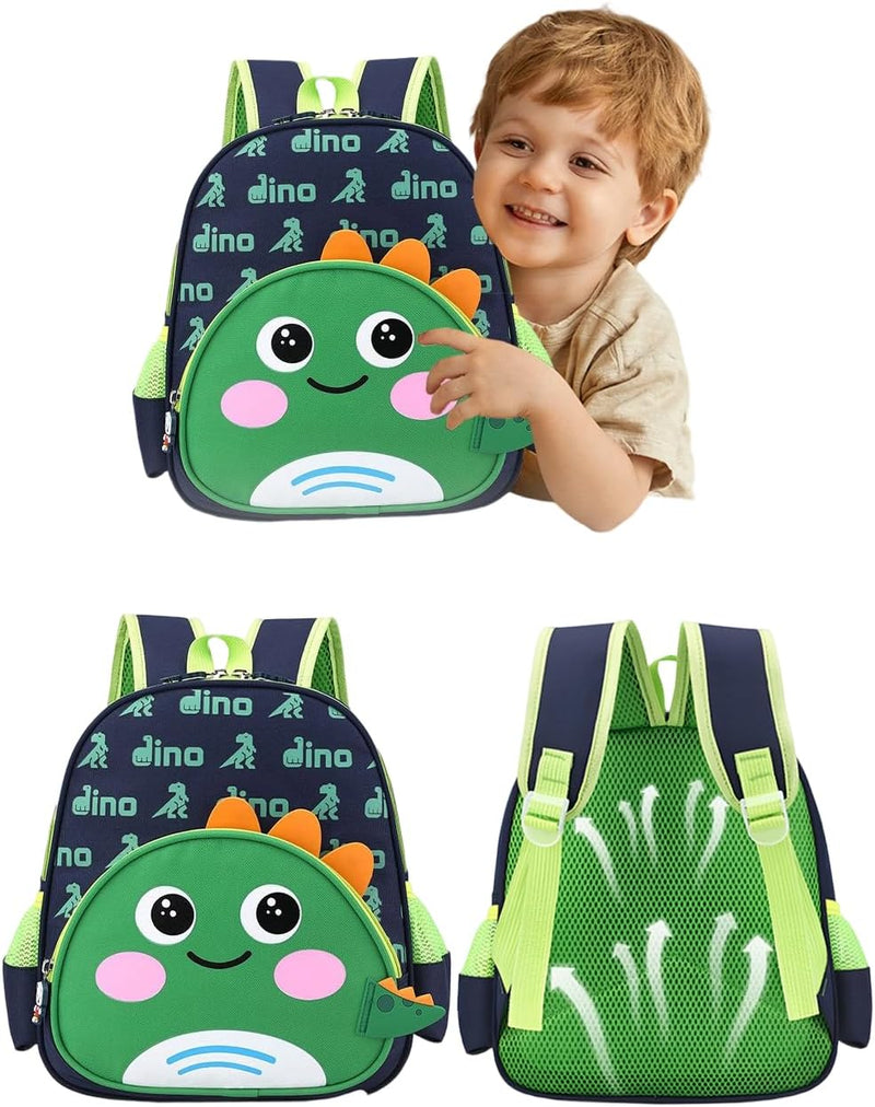 Kids Backpack, Toddler School Bag, Small Kids Daypack, Baby Preschool Bag, Cute Cartoon Travel Bag for Baby Boys and Girls, Perfect for Kindergarten, Travel, School - Green