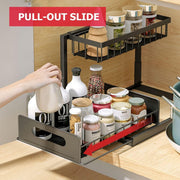 2 Tier Kitchen Storage Shelves, Under Sink Organizers and Storage, Pull Out Drawers Sliding Shelf Bathroom Countertop Organizer Rack L-Shaped