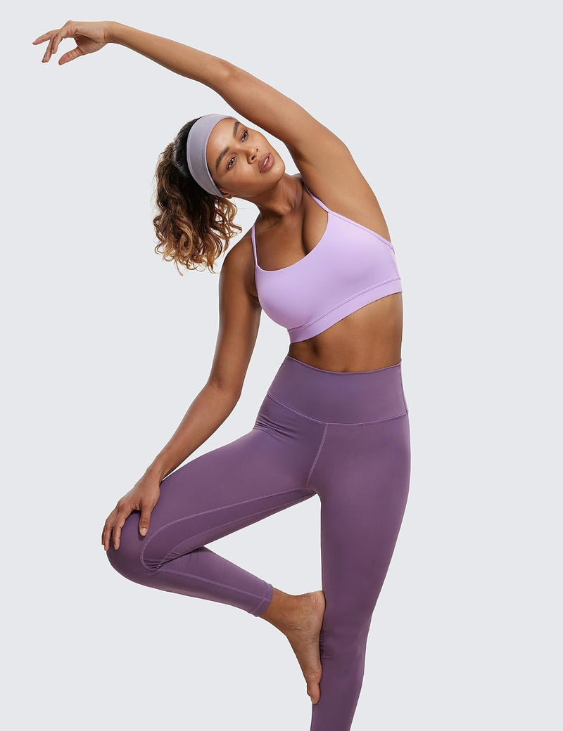 CRZ YOGA Y Back Sports Bra for Women - Padded Racerback Spaghetti Straps Thin Strap Low Impact Workout Yoga Bra
