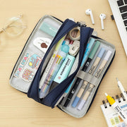 Bukela Large Capacity Pencil Case 3 Compartment Pouch Pen Bag for School Teen Girl Boy Men Women (Navy)