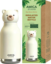 Kids Water Bottle 460ml Insulated Stainless Steel - AMICA STUDIO (Red) - Snowy the Polar Bear