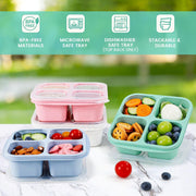 4Pcs Bento Lunch Box, Wheat Straw Snack Box Container, 4 Compartment Snack Lunchable Containers, Reusable Divided Bento Snack Box, Meal Prep Lunch Containers for School, Work Travel,Nuts Candy Fruit