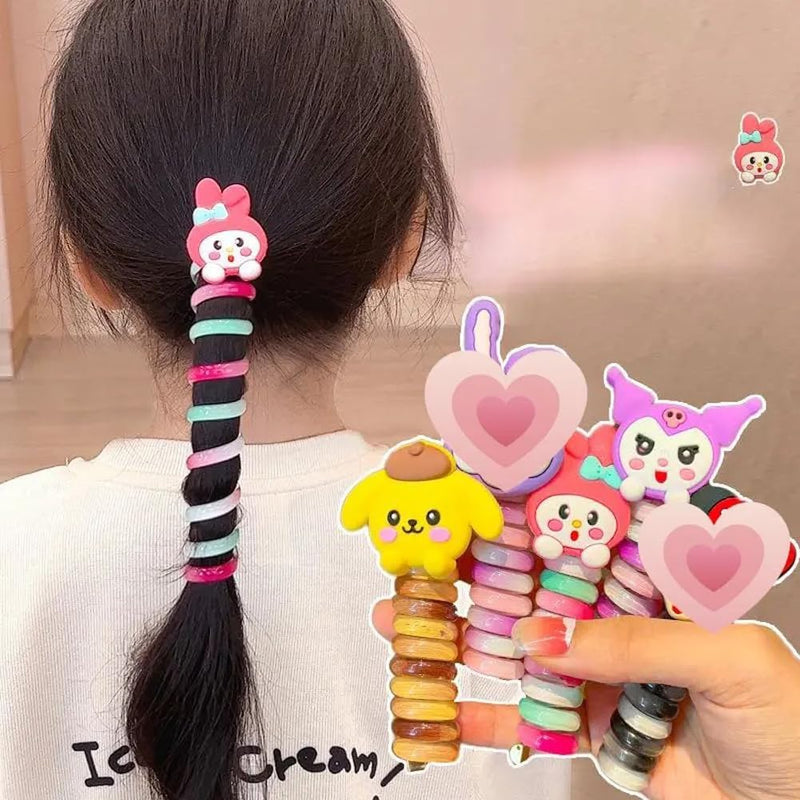 Shining Diva Fashion 5 Pcs Hair Bands Telephone Wire Spiral Braided Hair Ties Ponytail Holder Hairbands Cute Cartoon Hair Accessories for Girls Kids Women (15904ZB)