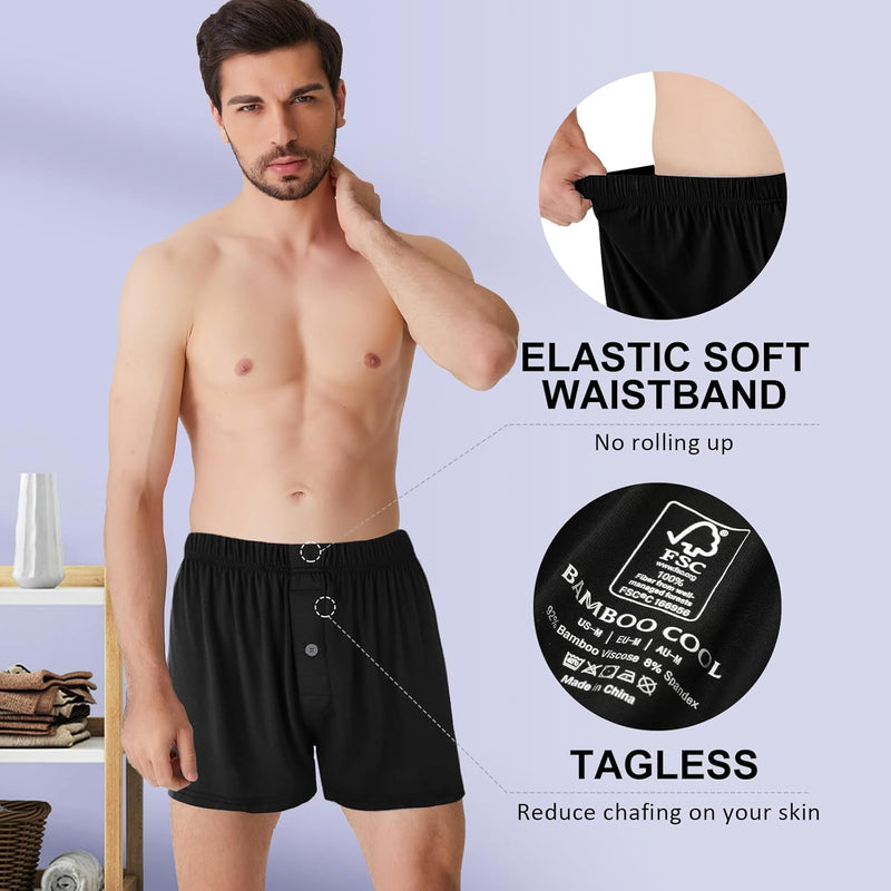BAMBOO COOL Mens Boxers Short Classic Fit Soft Casual Underwear Loose Comfortable Breathable Boxer Shorts for Men 3 Pack