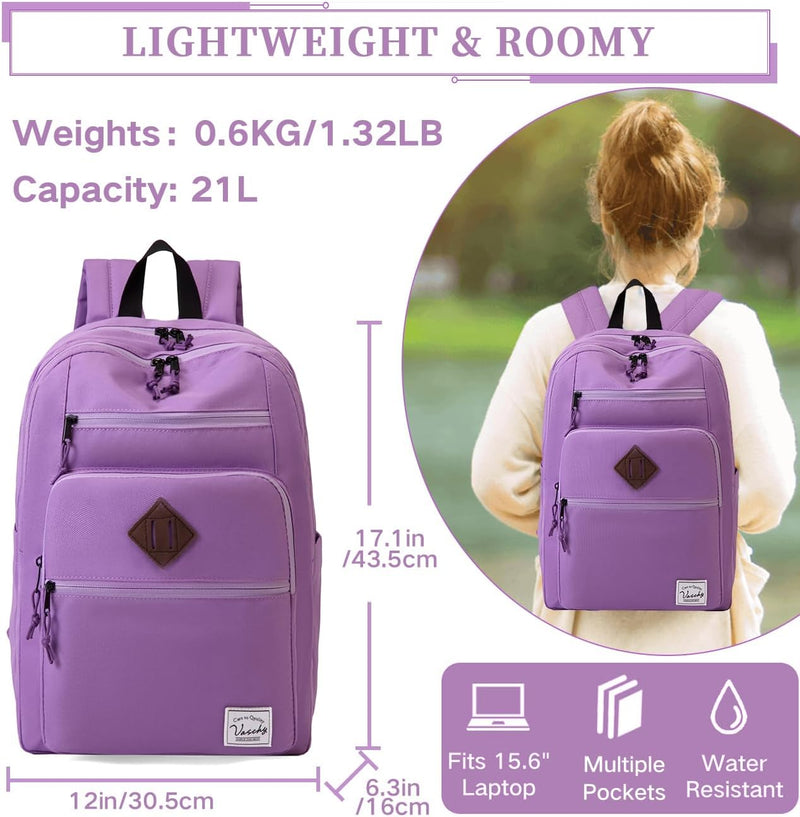 VASCHY School Backpack for Women, Unisex Large Bookbag Schoolbag Casual Daypack for High School/College/Teens/Travel/Work
