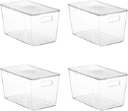 6 Pack Clear Stackable Storage Bins with Lids, Plastic Container Boxes with Handle for Pantry Organizer, Perfect for Bathroom, Cabinet, Kitchen, Fridge, Closet Organization, Large - 4pack-XL
