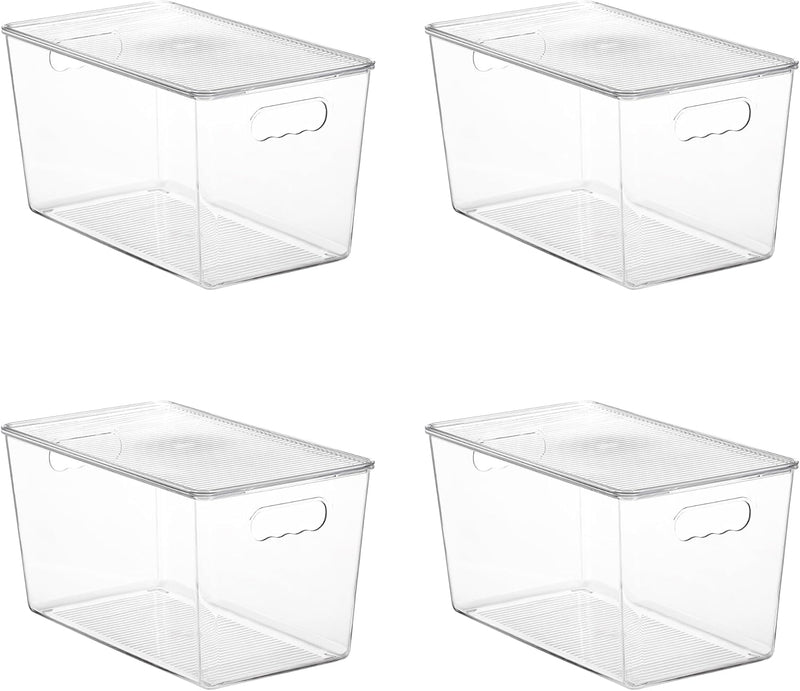 6 Pack Clear Stackable Storage Bins with Lids, Organizer Boxes with Handle for Kitchen Organization, Perfect for Pantry, Fridge, Cabinet, Closet, Bathroom, Medium - 4pack-XL