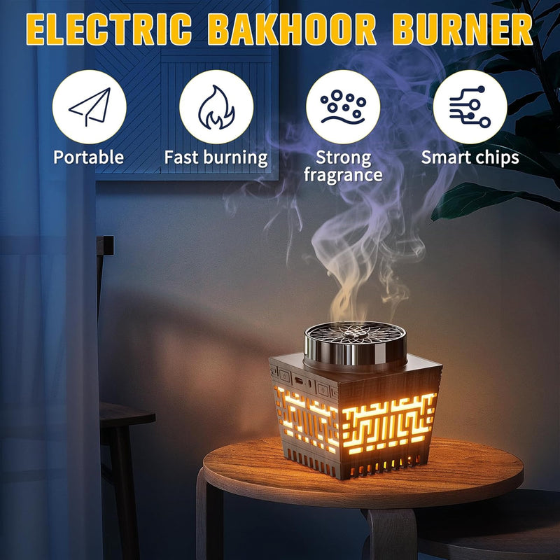 Telawah Mini Incense Burner Bakhoor - Portable Rechargeable USB Aroma Diffuser with Remote Control Light， Electric Arabian Incense Holder Home Decor.