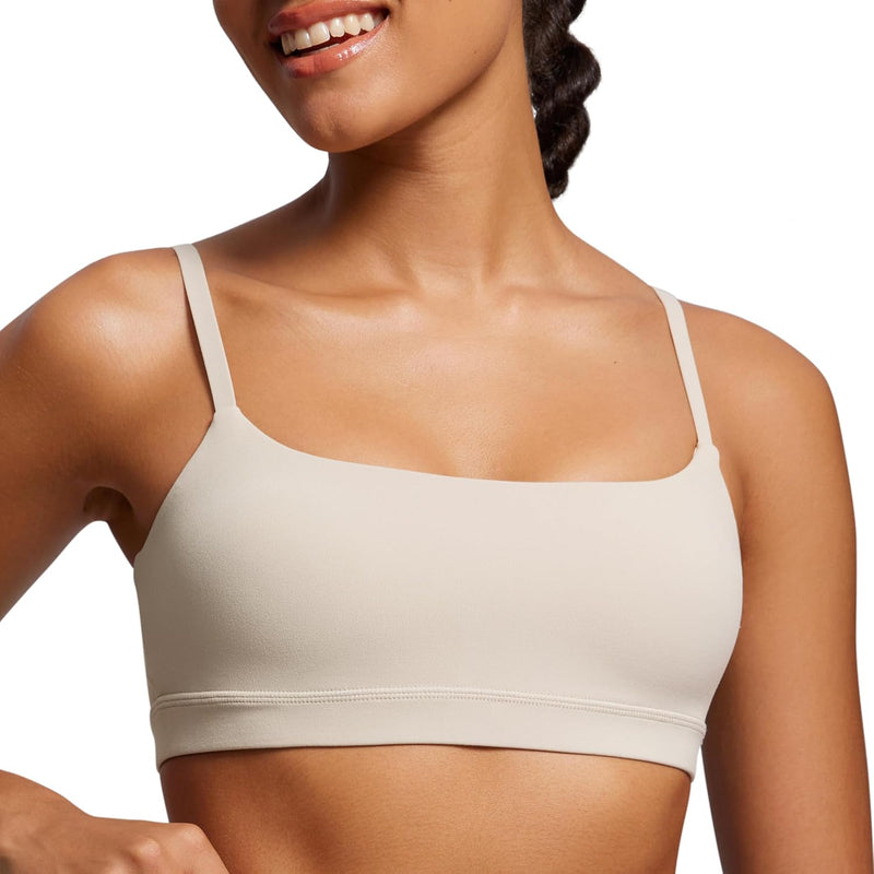 CRZ YOGA Womens Butterluxe Adjustable Spaghetti Strap Sports Bra - Scoop Neck Wireless Padded Bra Yoga Workout Crop Top