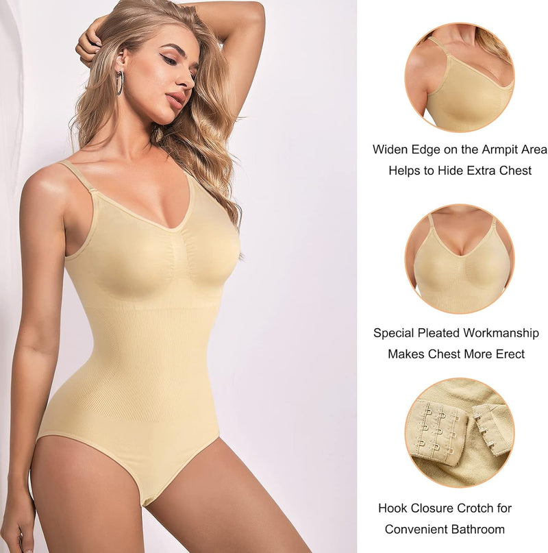 AOSBOEI Women Bodysuit Tops Shapewear Seamless Tummy Control Slimming Waist V Neck Sculpting Jumpsuits Body Shaper