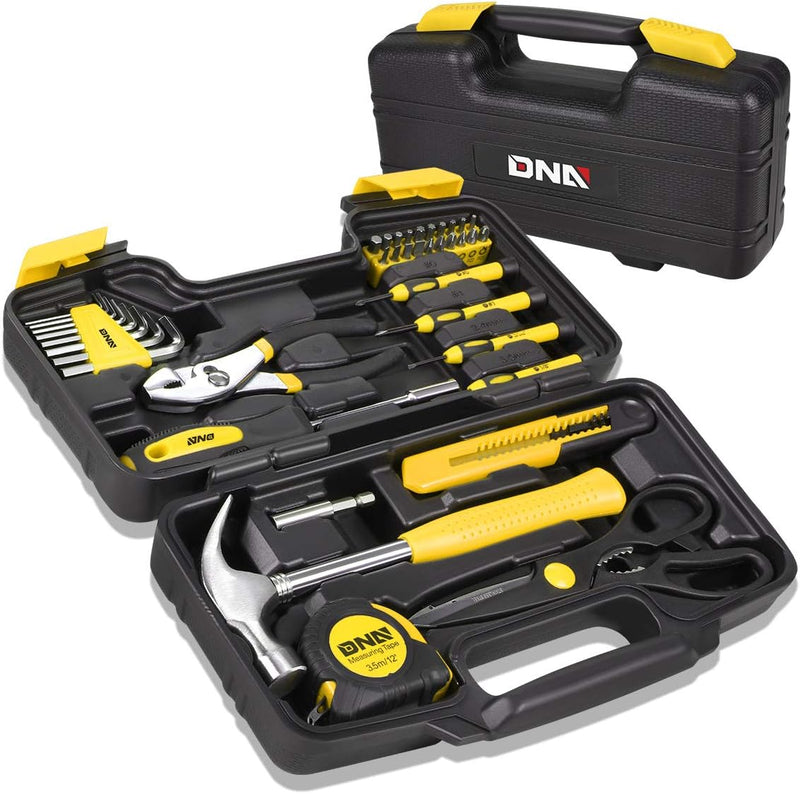 DNA MOTORING 39-Piece Household Tool Set General Repair Small Hand Tool Kit Storage Case for Home Garage Office College Dormitory Use, Green, TOOLS-00010 - Yellow Home Tool Kit