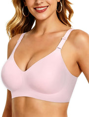 Comfortable Seamless Bra with Full Coverage for Women, Wireless Push-Up Bra with Soft Support, Normal and Large Sizes - Pink