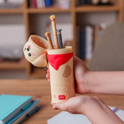 LEGAMI - Kawaii 2 in 1 Soft Silicone School Compartment Golden Table Pen Holder Zipper Pen Pencils H 20cm