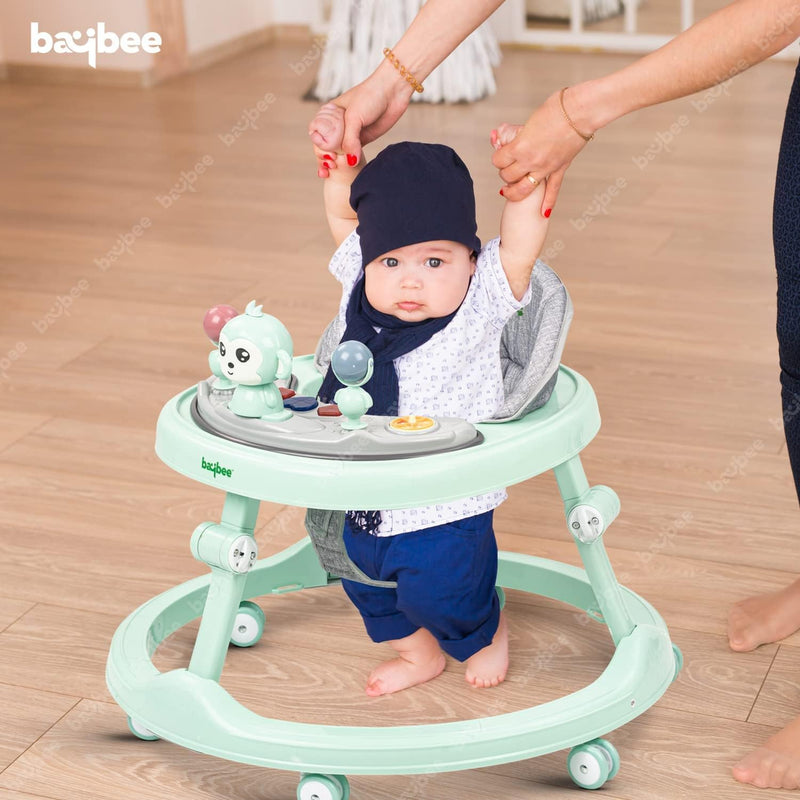 Baybee Drono Baby Walker for Kids, Round Kids Walker with 4 Seat Height Adjustable | Activity Walker for Baby with with Food Tray & Musical Bar | Walkers for Baby Boys Girls (Blue)