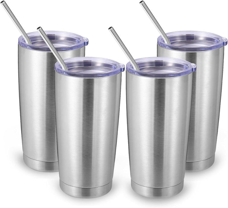 Volhoply 20oz Stainless Steel Tumbler with Lid and Straw,Double Wall Insulated Travel Iced Coffee Mug Fits Car Cup holder,Powder Coated Cups for Hot and Cold Drinks,Gifts for Women Men（White,1 Set）