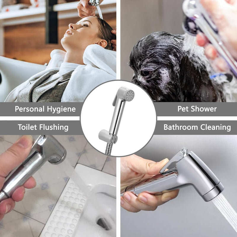 JUNARIS Handheld Bidet Sprayer Set for Toilet - شطاف تواليت Stainless Steel Shattaf with Premium Hose for Bathroom and Washroom | Chrome Shattaf Set Stainless Steel Hose (Classic)