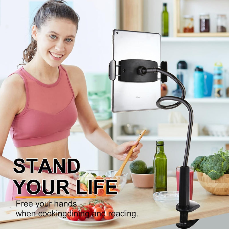 Flexible Gooseneck Tablet Holder for Bed 4.7-11" Devices, iPad Stand with 30-inch Arm Clamp, Compatible with iPad, Galaxy Tabs, Switch, Kindle (White)