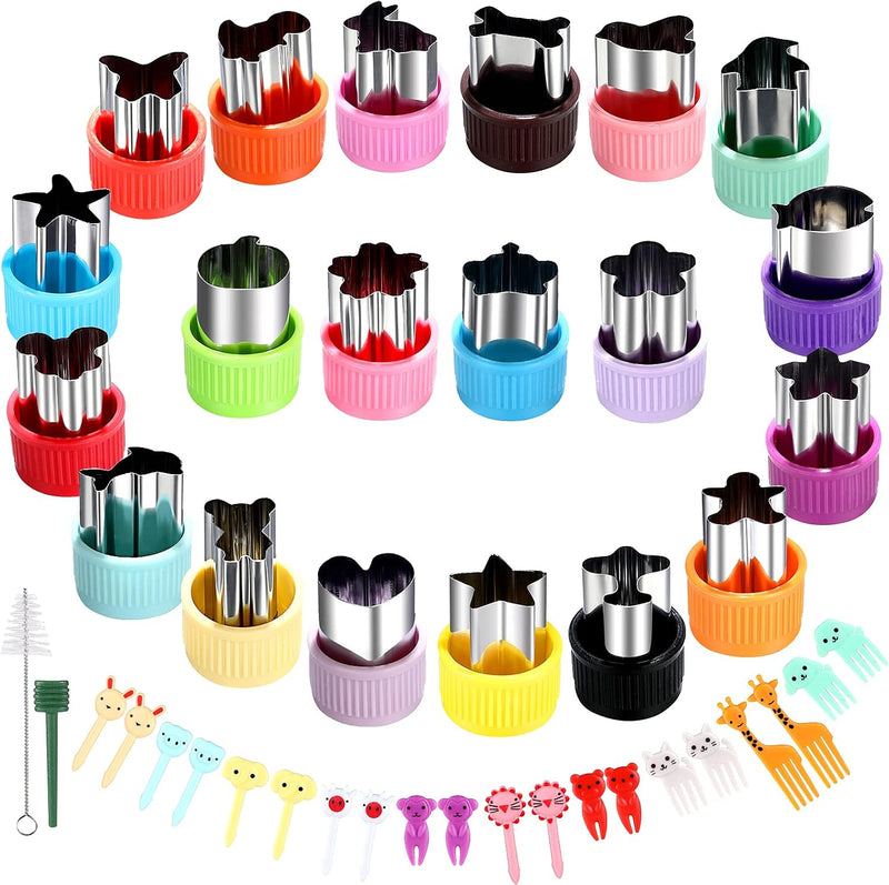 MUYIYAMEI Vegetable Cutter Shape Set, Mini Cookie Cutters,Biscuit Cutter to Decorate Food, Children's Baking and Food Supplement tool Accessories Kitchen Crafts, (20PCS+20Fork)