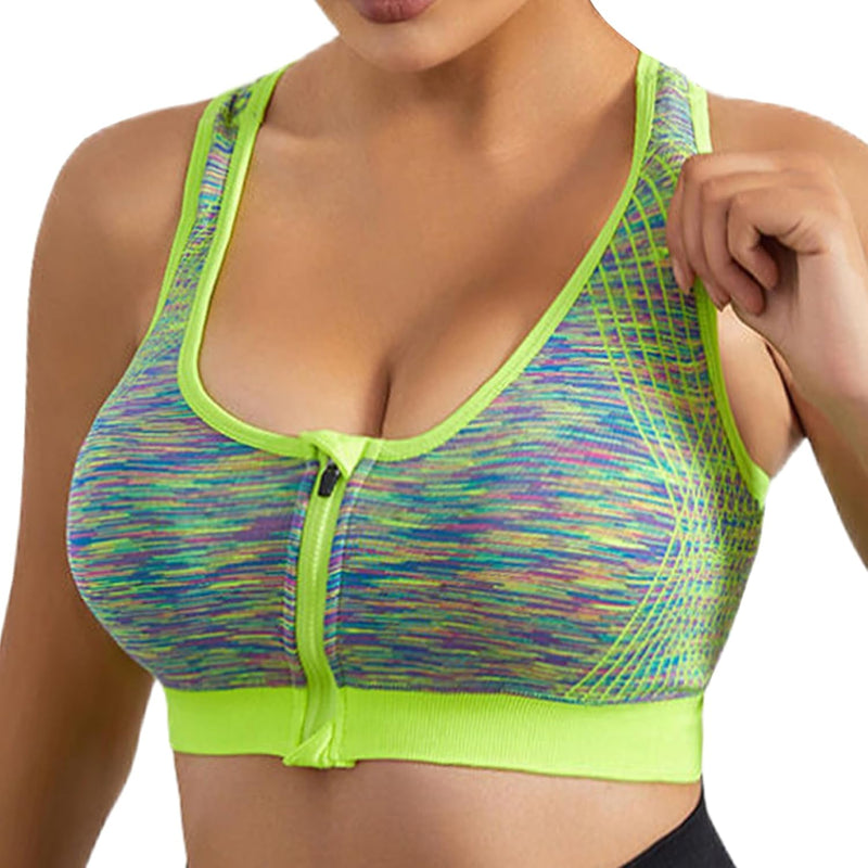 Dress Cici Zip Front Sports Bra With Racerback And Colorful Fabric