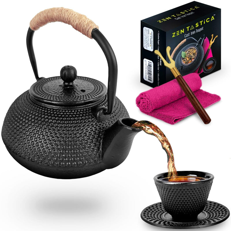Cast Iron Teapot Gift Set Japanese Style (6pcs)â€“Stovetop Safe with Infuser,Lifter&Clothâ€“Durable Loose Leaf Kettle&Cups for Home,Camping,Outdoor Useâ€“Traditional Asian Tea Set