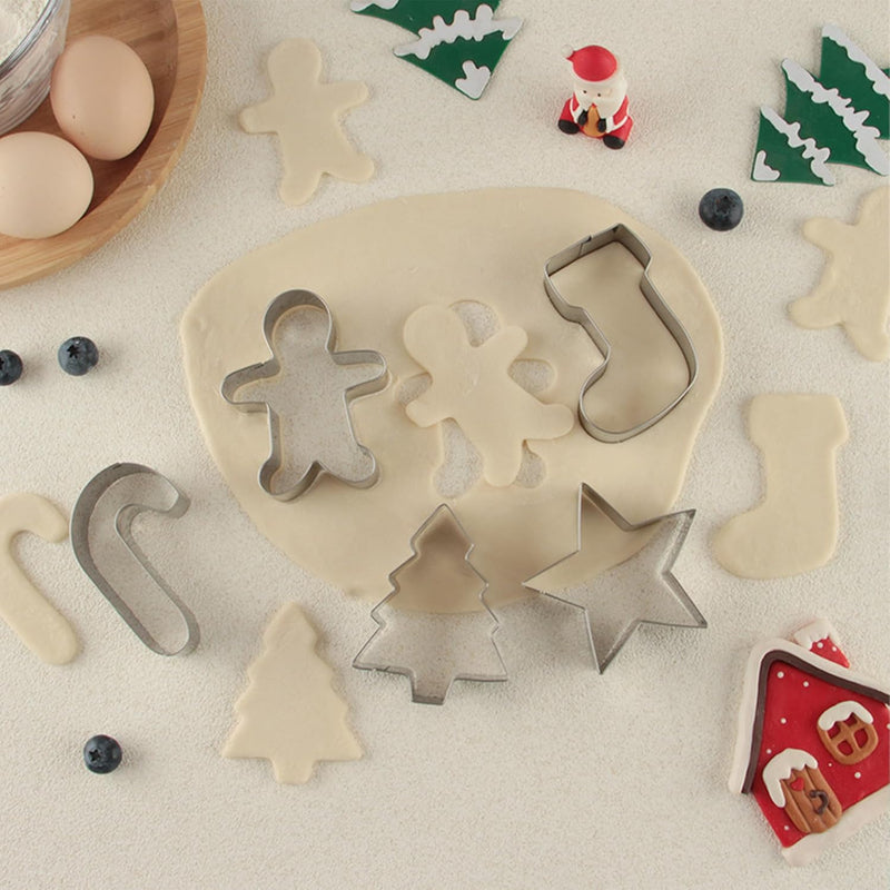 5PCS Christmas Stainless Steel Cookie Cutters Set for Baking, DIY Gingerbread Man, Tree, Candy Cane Shapes, Premium Baking Moulds for Christmas Decorations and Holiday Party Supplies