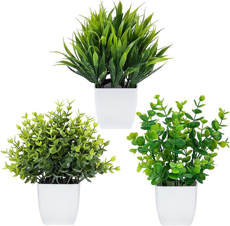 Dekorly Artificial Potted Plants, 8 Pack Artificial Plastic Eucalyptus Plants Small Indoor Potted Houseplants, Small Faux Plants for Home Decor Bathroom Office Farmhouse (Set 0F 8)