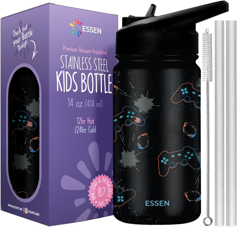 Kids Water Bottle Stainless Steel for School Girls with Straw Vacuum Insulated Water Bottle BPA-Free Leak-Proof Baby Toddler Water Bottle Double Walled Bottle for Kids 414 ml/14 oz (Sprinkles) - 414ml - Gaming