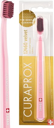 CS 12460 Velvet Ultra Soft Toothbrush, 12460 CUREN Filaments for Daily Use, Sensitive Teeth or Bleeding Gums, Gentle Deep Cleaning Manual Toothbrush, Swiss Premium Oral Care - Pink 1 count (Pack of 1)