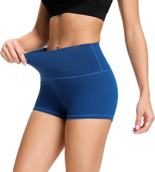 Women's 2"/7" High Waist Yoga Shorts Tummy Control Workout Running Biker Volleyball Shorts for Women with Side Pockets - 2" Dark Blue