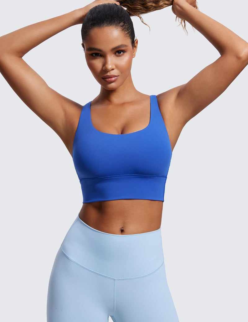 CRZ YOGA Womens Strappy Longline Sports Bra - Medium Impact Criss Cross Yoga Padded Bras Workout Crop Top