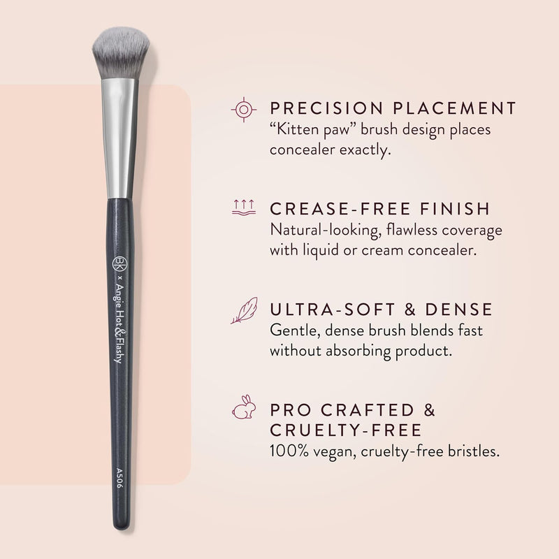 BK BEAUTY BRUSHES - ANGIE HOT & FLASHY A506 CONCEALER - Contoured Foundation Brush - Brush Set for Mature Skin - Face Brush for Liquid or Cream Foundations