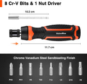 ValueMax Ratcheting Screwdriver, 9-In-1 Multi Screwdriver, Adjustable Length, High-Strength Bits, Phillips, Slotted, Torx, Hex, Nut Driver