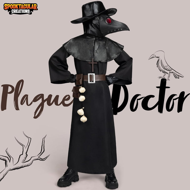 Spooktacular Creations Black Plague Doctor Costume Set, Halloween Costume with Beak Mask, Dr Outfit