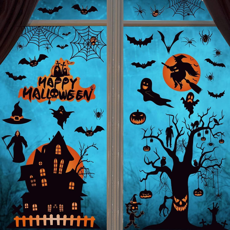 T Tersely 158PCS Halloween Static Window Clings 8 Sheets Party Decor - Halloween Bats Ghost Stickers