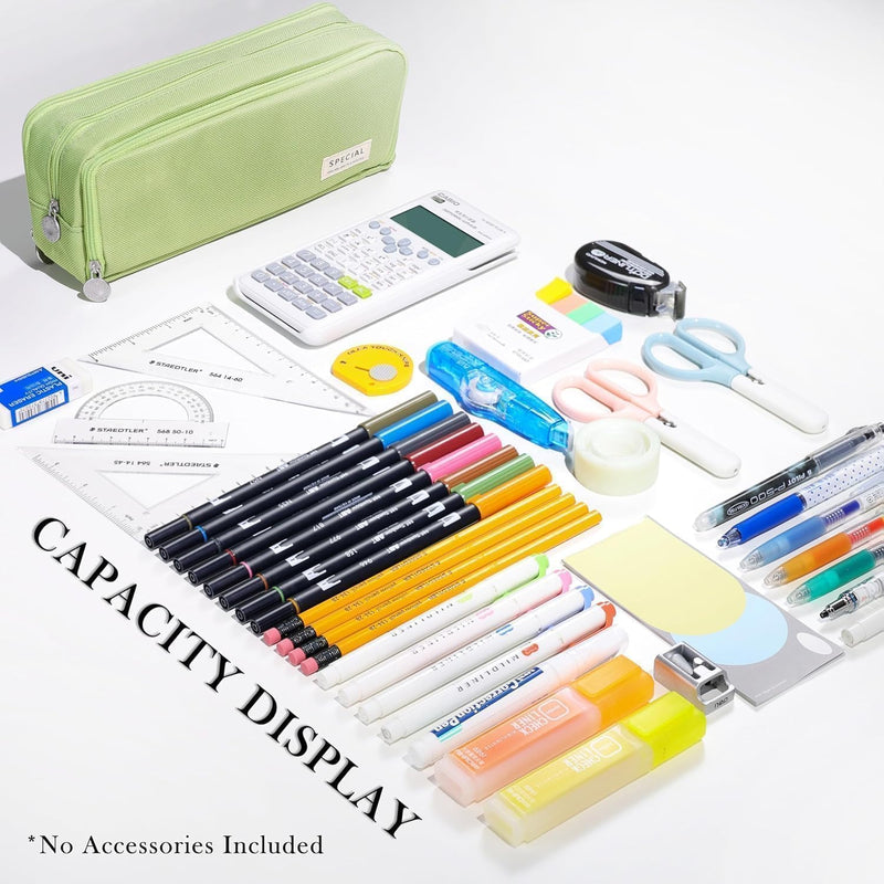 Aputue Pencil Case, Large Capacity Multi Compartment Japanese Style Pen Holder Bag, Aesthetic Stationery Organizer Pouch for School Office College Students, Durable Zipper Storage Box Green