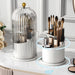 FOREENIU Modern Transparent Black Makeup Brush Holder Organizer with 360° Rotating Clear Dust Cover, 3 Compartment Cosmetic Organizer for Vanity, Desktop, Bathroom