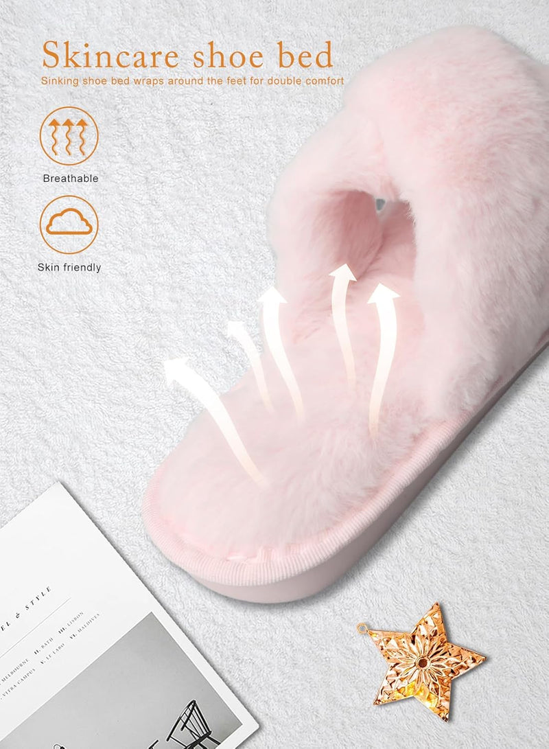 URbazaar Women‘s House Slippers Faux Fur Fashion Warm Shoes Woman Slippers Comfortable Home Furry Slippers,Lightweight Non Slip House Slippers For Cozy Indoor Outdoor
