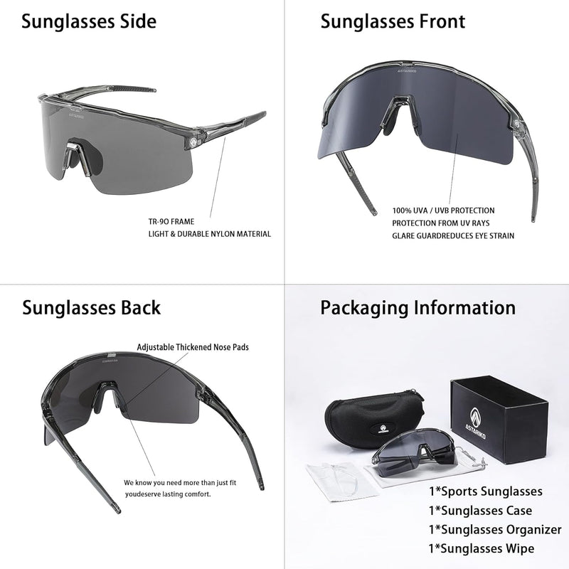 ASTARIKO Polarized Sports Sunglasses for Men & Women – UV400 Protection, Anti-Slip TR90 Half-Frame for Running, Cycling, Golf & Outdoor Activities