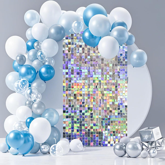 Ozikutech 12 Pcs Silver Shimmer Backdrop for Party Decoration, 3FTx4FT Silver Sequin Wall Backdrop Panels for Birthday Graduation Anniversary